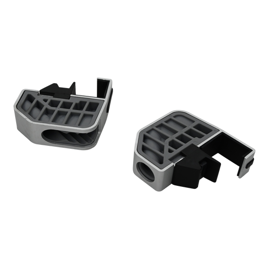 Pair of Pontoon Fender & Dock Line Hanger clips in silver and black with a grid design and locking clips.