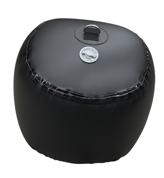 Front view of the Sphere Inflatable Fender, a black fender with a reinforced attachment point and a smooth finish.