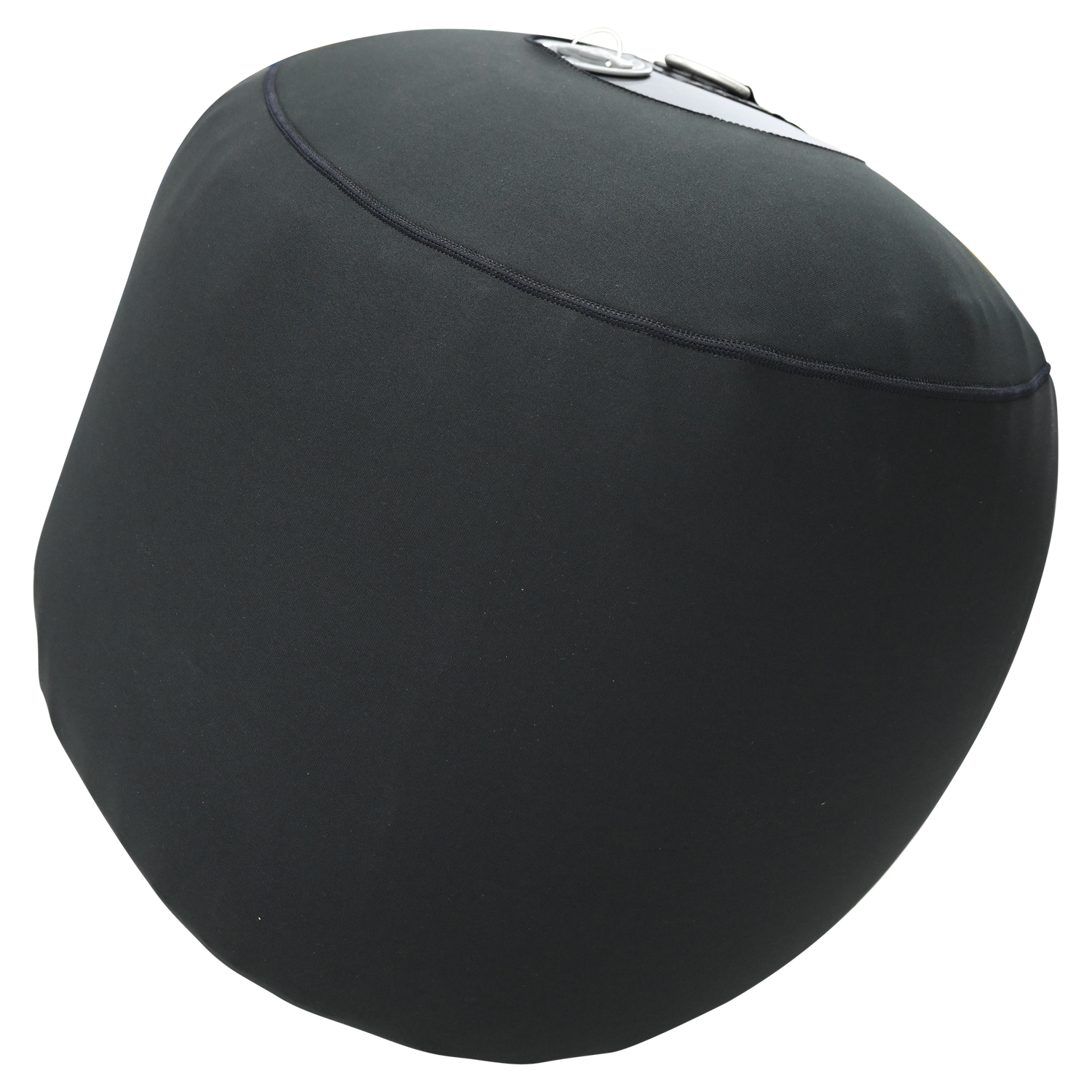 Angled view of the Sphere Inflatable Fender with NEO Fender Cover, a black round fender with a soft neoprene cover.