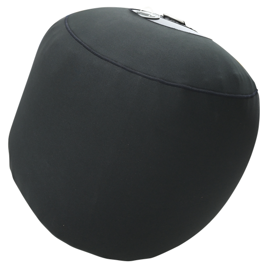 Angled view of the Sphere Inflatable Fender with NEO Fender Cover, a black round fender with a soft neoprene cover.