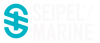 Seipel Marine logo with a stylized "S" icon in blue and bold white text on a transparent background.